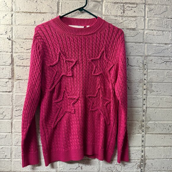 CHRLDR Cheerleader Hot Pink Cable Knit Star Sweater (XS) - Picture 1 of 10